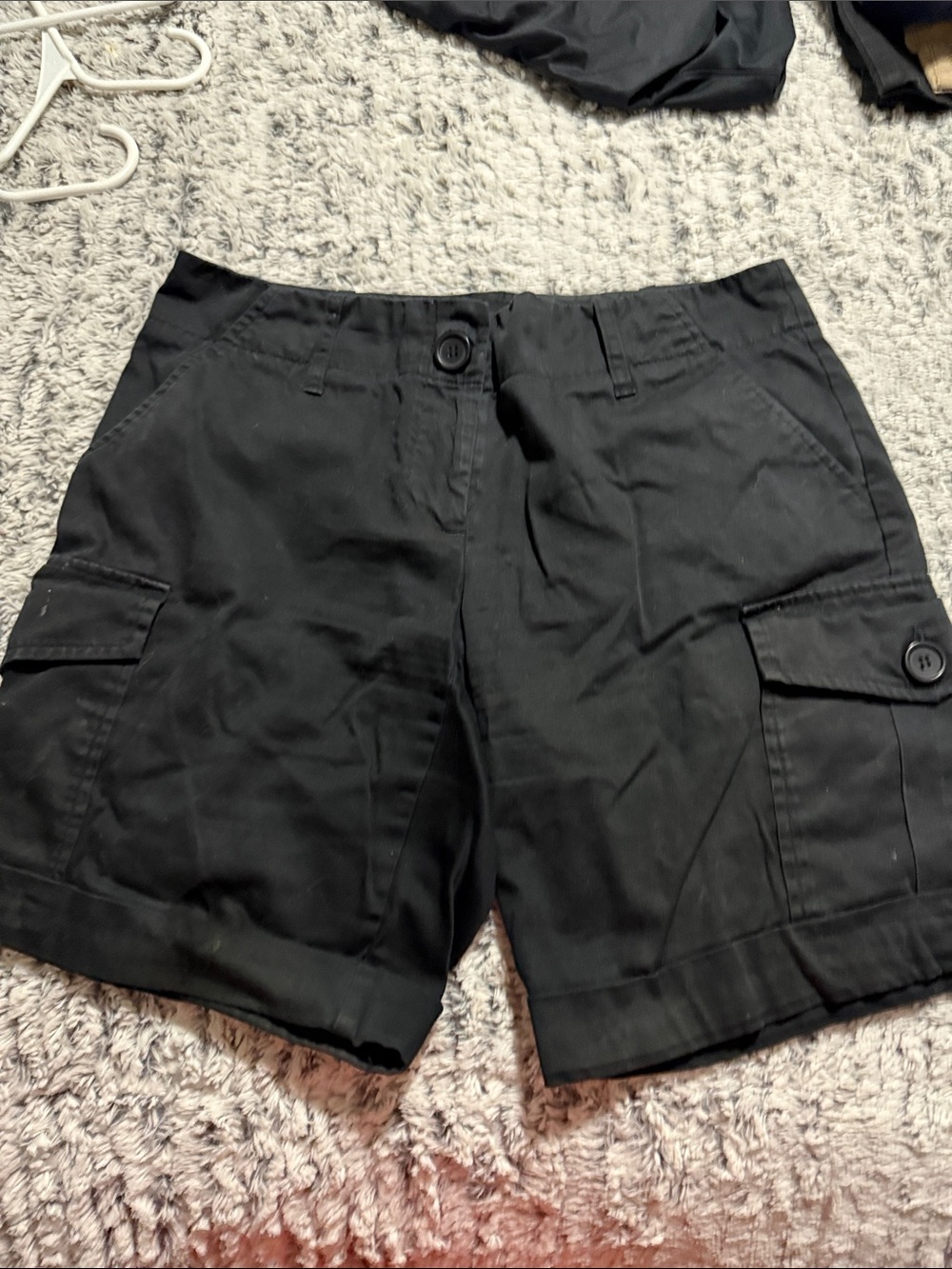 The Limited Black Cargo Shorts with Button Flap Pockets